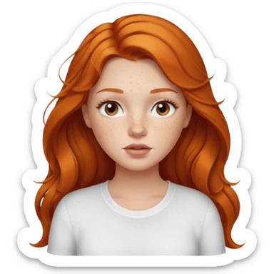 A pretty white girl with freckles long lashes plump lips and ginger long hair pretty and she’s wearing a white shirt sticker