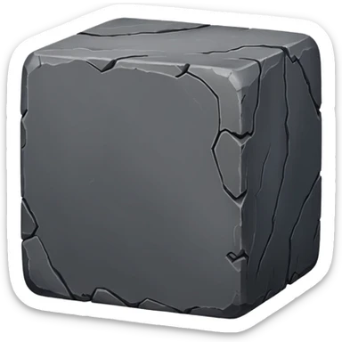 Create a dark gray stone cube, worn and weathered, with rounded and smoothed edges, realistic texture, and subtle imperfections sticker