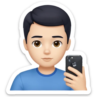 generate a pretty bratz fair skinned boy with short black hair taking a selfie sticker