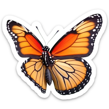Cinematic Realistic Cute Yawning monarch Butterfly Portrait Emoji, Head tilted slightly with a dramatic, wide-open yawn, showcasing soft, downy ruby wings with gentle droop and half-closed, drowsy eyes rendered in exquisite natural detail, high shine, relaxed yet expressive, styled with a dash of delicate floral charm, soft glowing outline, capturing the essence of a sleepy yet affectionate red butterfly that appears ready to rest its vibrant wings in quiet slumber! sticker