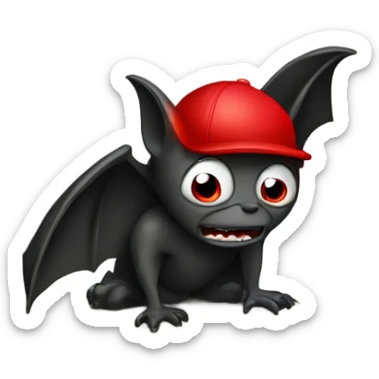 a crying bat in a cave wearing a red cap sticker