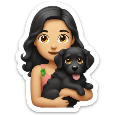 Plump girl with dark black wavy hairs holding dog in her arm sticker