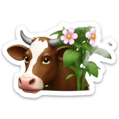 a cow in a flowerpot sticker