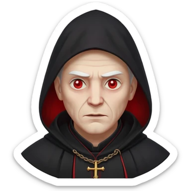 cursed village priest portrait, head and shoulders only, dark hooded robe, mysterious expression, subtle red accents, eerie glow, gothic village atmosphere, 3D cartoon, mobile game icon style, clean background, no text, no watermark

 sticker