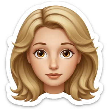 creative women with long dark Blond with highlights semi curly hair white women, oval shape face hazel eyes long lashes freckles on the nose high cheek bones sticker