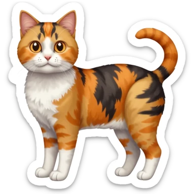 full body anxious looking colourful calico tabby cat with disproportioned head to body with fully white front legs sticker