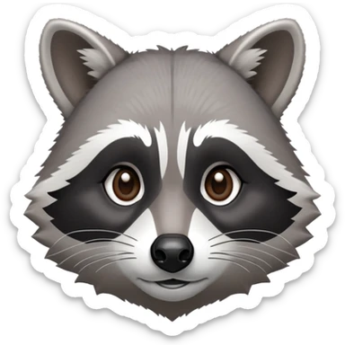 Cinematic-Noble-Raccoon-Portrait-Emoji – Poised and confident, with a sturdy build and a beautifully textured fur of silver-grey accented by dark black facial markings, deep-set, intelligent brown eyes, simplified yet sharp and sophisticated zoom out to show shoulders sticker