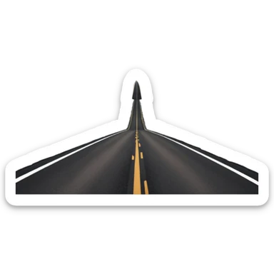 A long straight dirt road that disappears into the horizon half way up the screen from the perspective of someone sitting in the middle of the road looking down it. Flat snow fields on both sides of the road with huge looming mountains above the roads horizon line. sticker