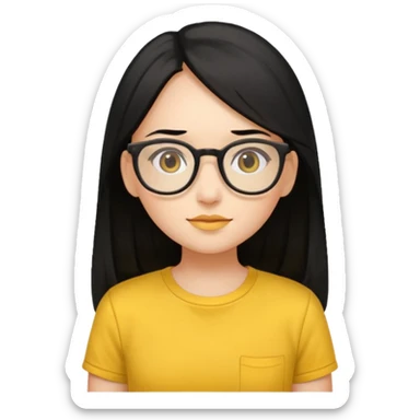 Nails cute with hello kitty wear glasses black long  hair wear, yellow shirt for circle profile picture sticker