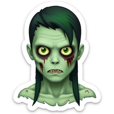 JUST ONE BRUNETTE zombie boy in horror green skin and long black hair sticker