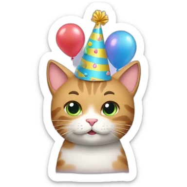 Cat with birthday hat and rain of harts sticker