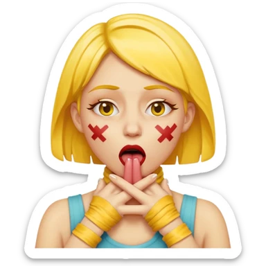 criss cross hands around throat choking self woman emoji tongue out yellow skin sticker