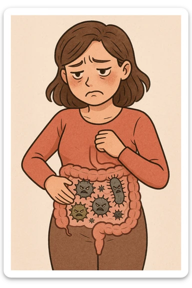 donna con batteri cattivi pieni nel suo intestino sticker