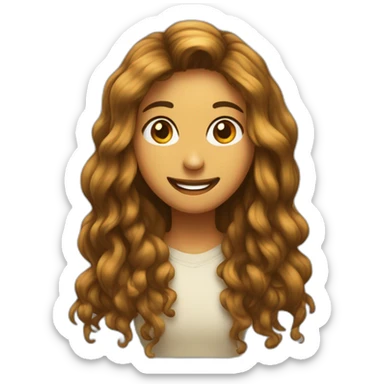 Chica castaña oscura pelo largo y ojos color miel un poco rasgados sonriendo sticker