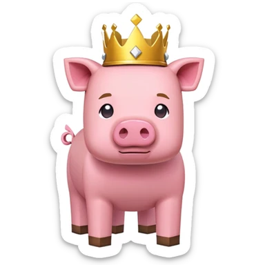 minecraft pig full body pink blocky animal with square head wearing a crown sticker