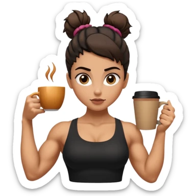Caramel skinned toned female with black messy bun and coffee colored almond shaped eyes; flexing muscular toned biceps sticker