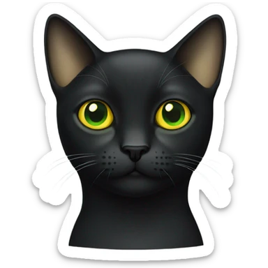 black shorthair cat with eyes that are green around the black pupil and yellow around it sticker