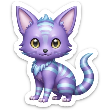 Shiny Iridescent Pastel-Lavender Frosted Glossy Crystal-Striped Noibat-Litten-Trico-hybrid creature (full body) sticker