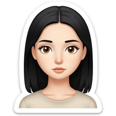 woman with silky straight black hair, subtle makeup, and cute freckles sticker