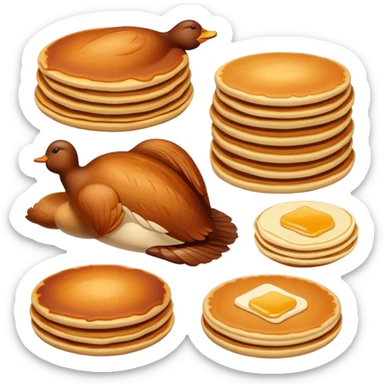 Beijing Peking Duck with crispy skin and pancakes, simplified emoji style with bold outlines and bright colors, cartoon style roasted duck sticker