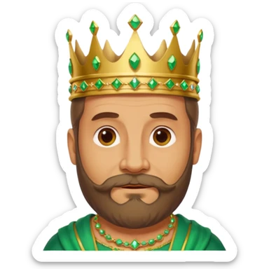 Create a cartoon-style emoji of Gaspar, one of the Three Wise Men. Only show his face and crown. He is middle-aged to older, with a brown beard, gentle wrinkles, and a green and gold jeweled crown. Express a wise and friendly demeanor. Colorful and simple, suitable as an emoji. sticker