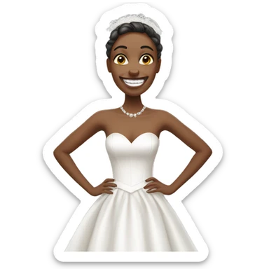 bride smiling in white dress without teeth showing sticker