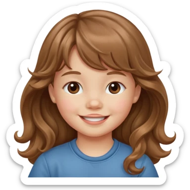 Please generate a portrait of a toddler with long, wavy, light brown hair, bangs. and is smiling

 sticker