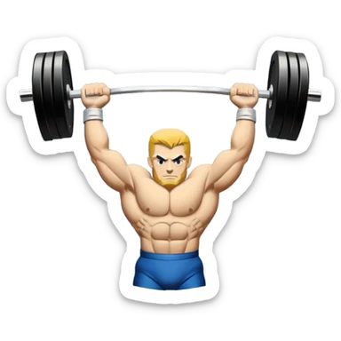 Powerlifting emblem featuring a stylized barbell with heavy weights on each side, flanked by muscular arms gripping the bar. The design is bold and dynamic, symbolizing strength and determination. The background is minimal, focusing on the emblem itself, with a sleek and professional look.  sticker
