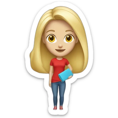 white blonde woman casual fashion red shirt sticker