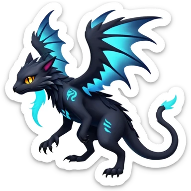 Black Dark Exotic Beaked Feathery Nocturnal Neon-glowing Abyssal Nightly Abyss-Cat-Gryphon-Salandit-Silvally-Fakémon Creature (full body) sticker