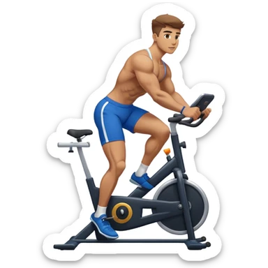 buff guy blue shorts black stationary bike sticker