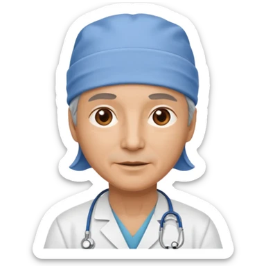 older doctor with scrub cap on sticker