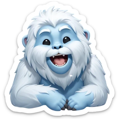 Cinematic Cute Yawning Yeti Portrait Emoji, with a charming, fluffy, snow-dusted figure in gentle whites and cool blues, head tilting back in a wide, endearing yawn with softly closed, peaceful eyes and a content little smile, simplified yet irresistibly adorable, highly detailed with a soft, frosty glow and outline capturing the serene slumber of a yeti! sticker