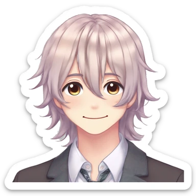 Gorgeous romantic hot attractive anime style modern gentlemanly anime shojo guy with long pretty lustrous hair and colorful eyes and blushing face aesthetic trending style  pastelcore cottagecore kawaiicore sticker