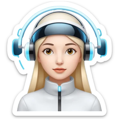 An old-fashioned royal portrait but with a sci-fi twist - the beautiful female is wearing high-tech headgear with glowing screens floating around them. sticker