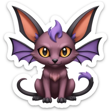 dark edgy dull pointy edgy Noivern-Noibat-Purloin-Torracat-Lykoi-Caracal-bat-cat-Fakemon-fusion-hybrid-creature with bat-wings on head as ears sticker