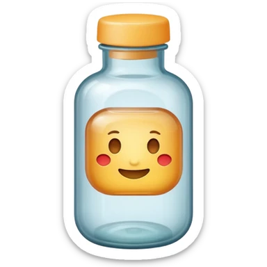 iOS-style emoji of a small medicine bottle. Rounded shape, clear label, simple clean design, smooth gradients, no background sticker
