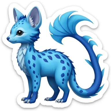 Feral Rare Fantasy vibrant tropical cobalt-blue and cyan Vernid-Trico-species-creature by LiLaiRa, random markings, tufted tail, tufted ears, full body sticker