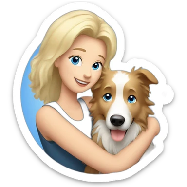 Blond hair with blue eyes mom hugging border collie sticker