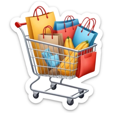 shopping cart load with shopping items cloth bags aesthetic sticker