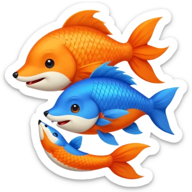 Make a pair of hugging or cuddling best friends: a bright orange fish and a vivid blue fox sticker