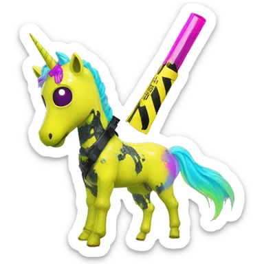 .Zombie_ Vaporwave black holographic oilslick zombie unicorn yellow caution tape with prosthetic arm  sticker