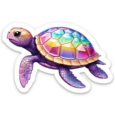 Photorealistic turtle sculpted from sparkling pink diamond, intricate facets, rainbow light refraction, crystal clear texture, luxury jewelry aesthetic, studio photo.. sticker