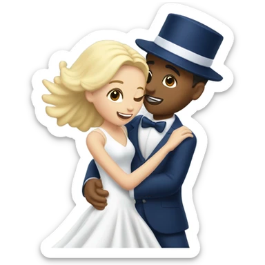 Puerto rican beard short hair with blue hat and navy blue suit first dance with blond long hair girl with white  wedding dress  sticker