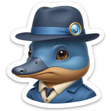 cute blue platypus with a detective hat and monocle on his eye, no  hands, looks like a platypus but blue, the hat and suit are anything but blue sticker