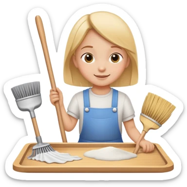 child helping parents with simple chores like sweeping or setting the table, cheerful and helpful sticker