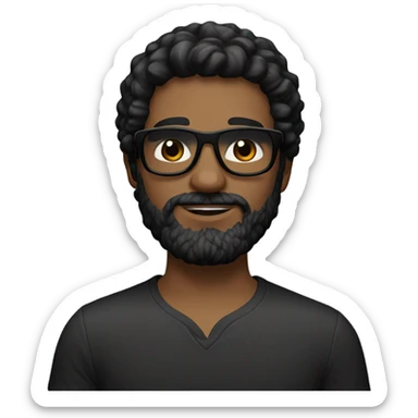 Young white man with brown eyes and black hair with a ten-day beard and black sunglasses sticker