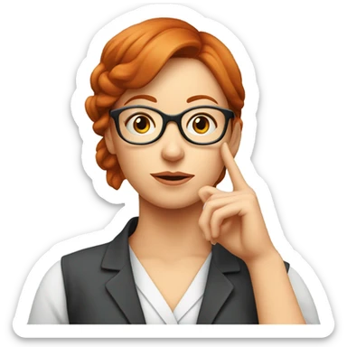 red hair woman nutritionist wearing glasses with hand on chin having an idea sticker