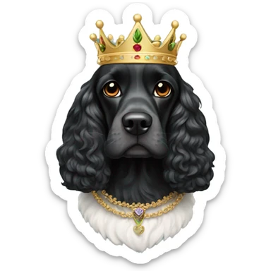 Black cocker spaniel wearing a crown sticker