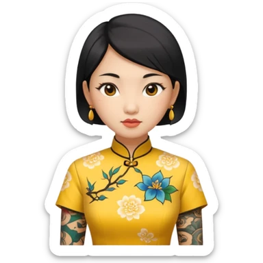 ancient woman with tatooed and yellow cheongsam sticker